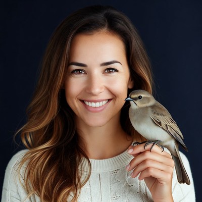 Woman holding small brown bird