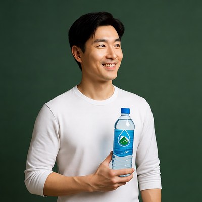Asian man holding water bottle