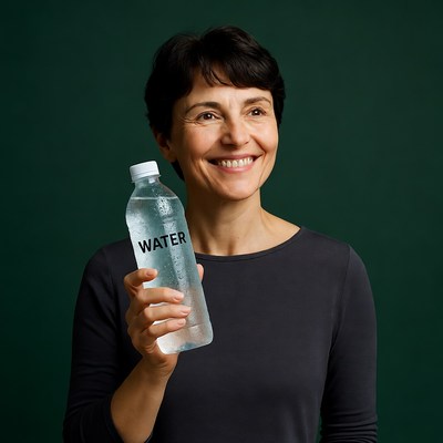 Smiling woman holding water bottle