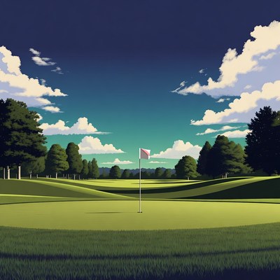 Golf Flag on Green Fairway