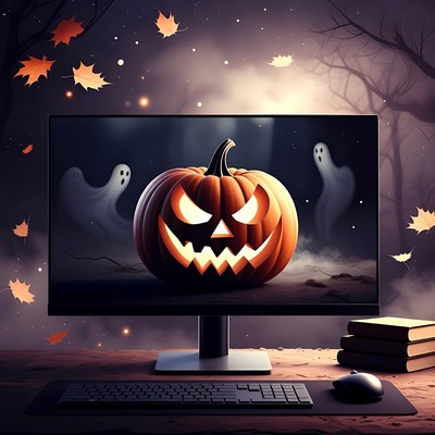 Halloween Pumpkin Screen on Desk
