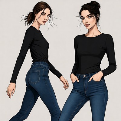 Two women in black tops and jeans
