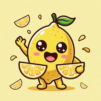 Cute cartoon lemon waving