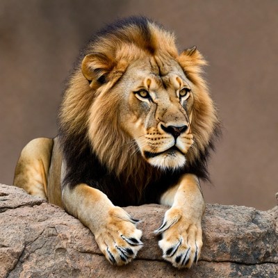 Lion resting on rock