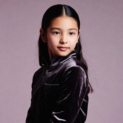 Asian girl in purple velvet jacket