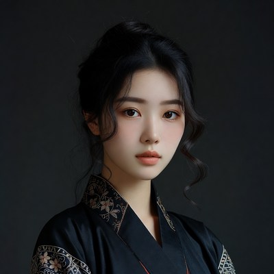 Asian woman in black hanbok