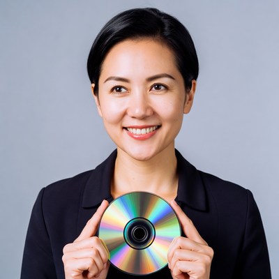 Asian woman holding CD disc