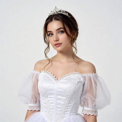Young woman wearing crown and white dress