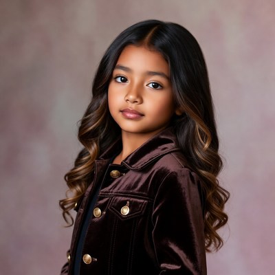 Asian girl in brown velvet jacket