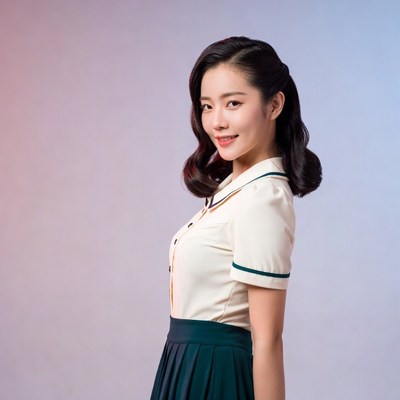 Asian woman in vintage school uniform