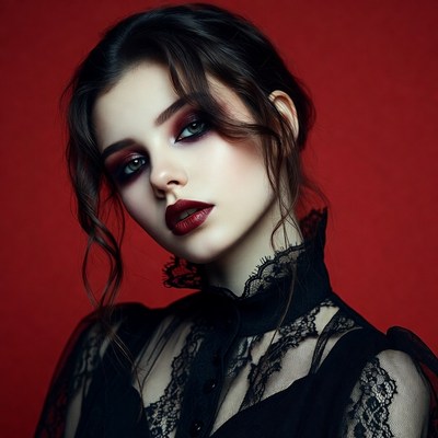 Gothic woman in black lace dress