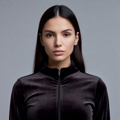 Woman in black velvet jacket