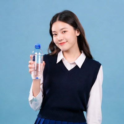 Asian girl holding water bottle