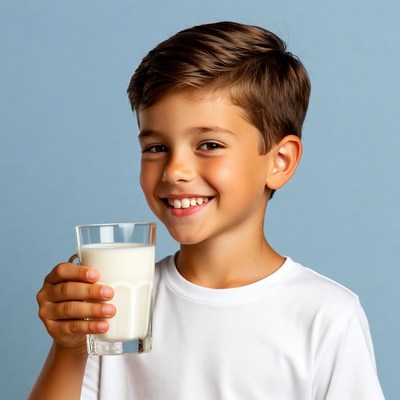 Boy holding glass of milk