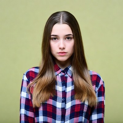 Teen girl in plaid shirt