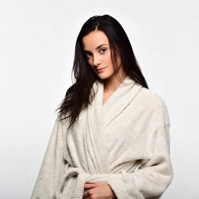Woman in white bathrobe