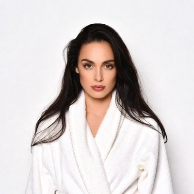 Woman in white bathrobe