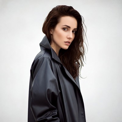 Woman in black leather coat