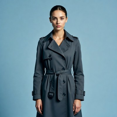 Woman wearing gray trench coat