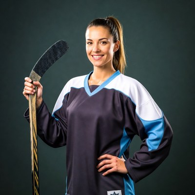 Woman holding hockey stick