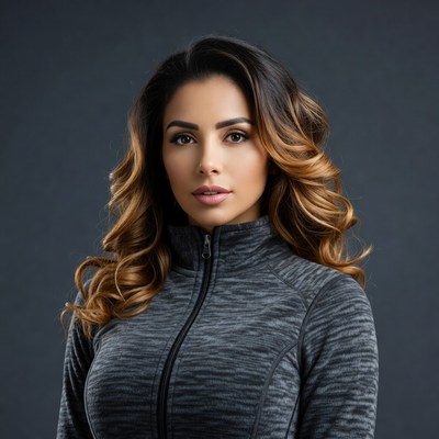 Woman in gray zip-up jacket