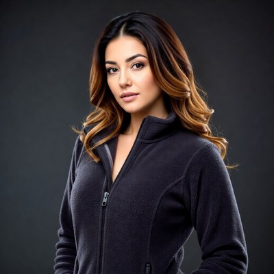 Beautiful woman in black fleece jacket