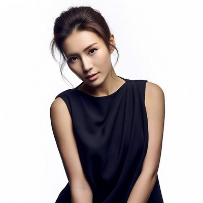 Asian woman in black sleeveless dress