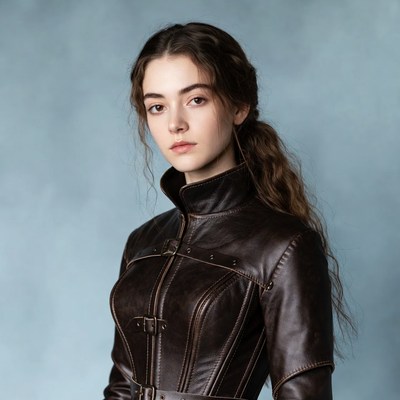 Young woman in brown leather corset