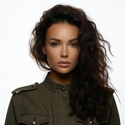 Woman in green jacket portrait