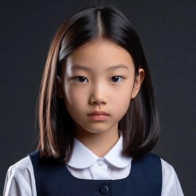 Asian girl in navy school uniform