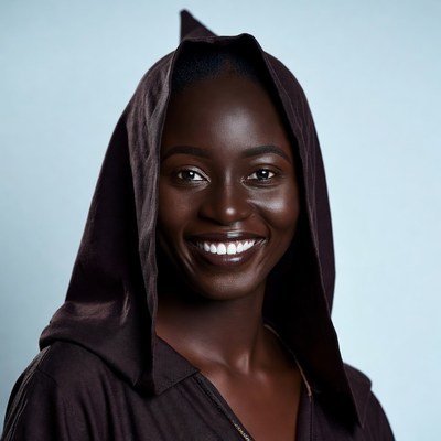 African woman smiling in hooded robe