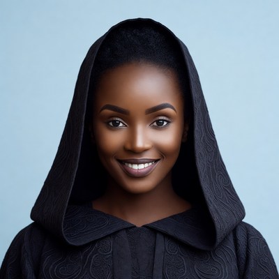 African woman smiling in black hood