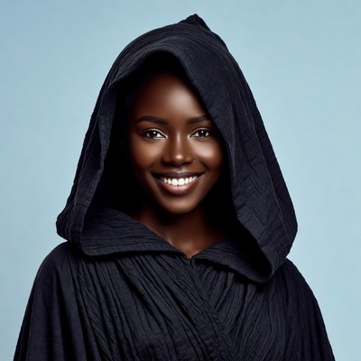 African-American woman in black hooded robe