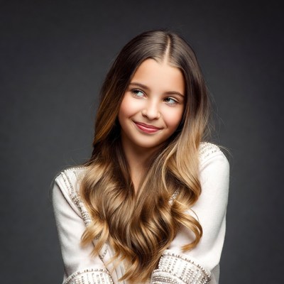 Smiling girl with long wavy hair