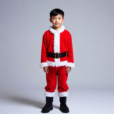 Asian boy in Santa costume