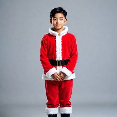 Asian boy in Santa costume
