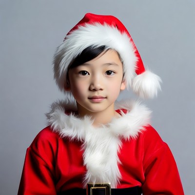 Asian boy in Santa Claus costume