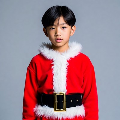 Asian boy in Santa costume