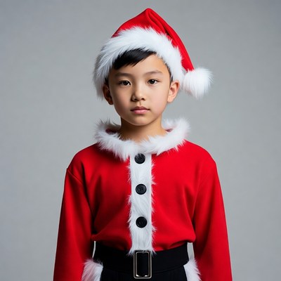 Asian boy in Santa costume