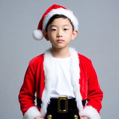 Asian boy in Santa costume