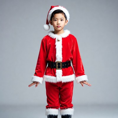 Asian boy in Santa costume