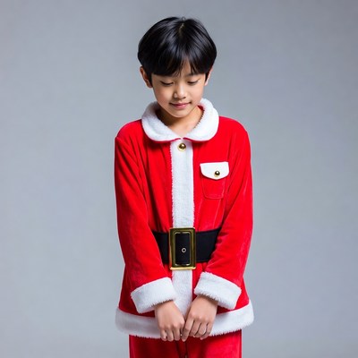 Asian boy in Santa costume