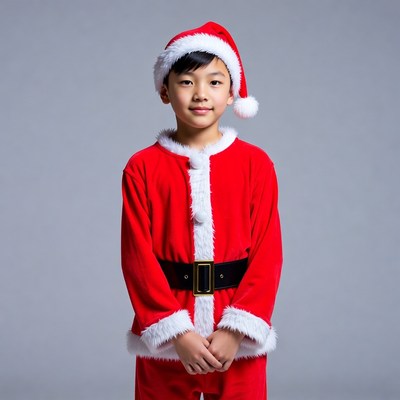 Asian boy in Santa costume