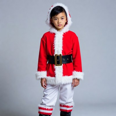 Asian boy in Santa Claus costume