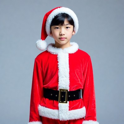 Asian boy in Santa costume