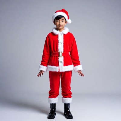 Asian boy in Santa Claus costume