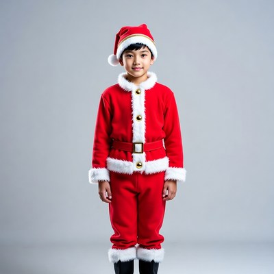Asian boy in Santa costume