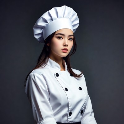 Asian woman in chef uniform