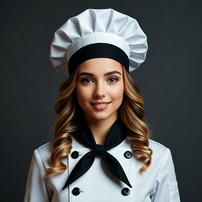Young woman in white chef uniform