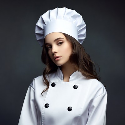 Young woman in white chef uniform